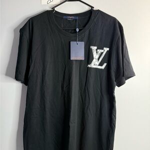 Louis Vuitton Black Tee with White Logo